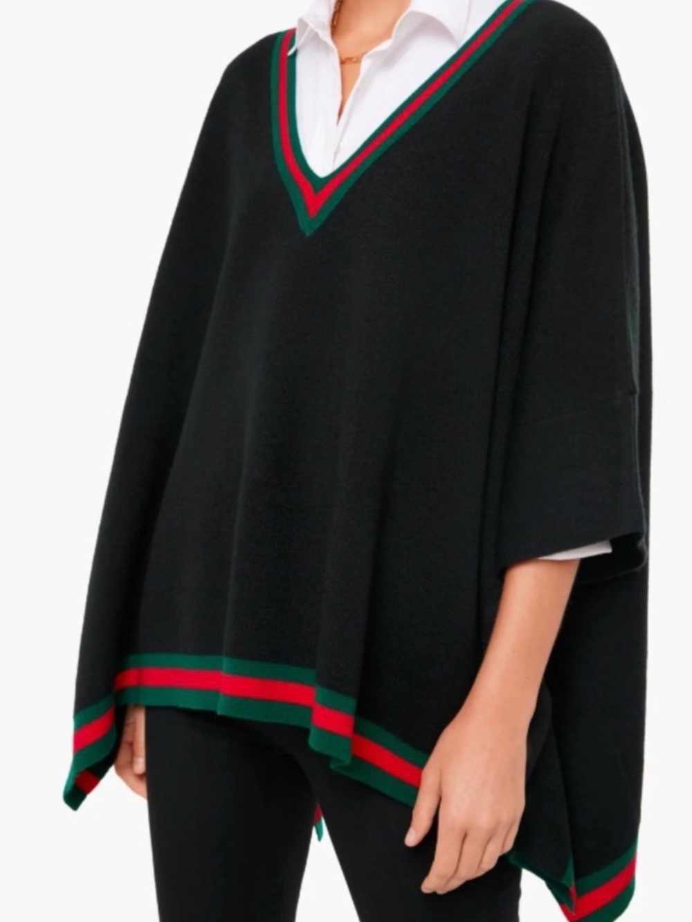 Tuckernuck Camden Knit Poncho Short Sleeve Knit Pullover Black Red Green OS - Picture 2 of 11
